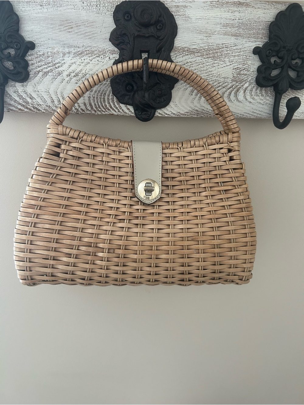 Vintage Woven Straw Top-Handle Bag in Tan